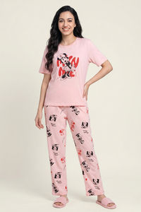 Zivame Minnie Mouse Knit Cotton Loungewear Set - Gossamer Pink — thumbnail 1